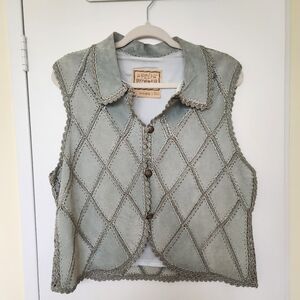 Double D Ranch Wear Green Suede Patchwork Leather Vest